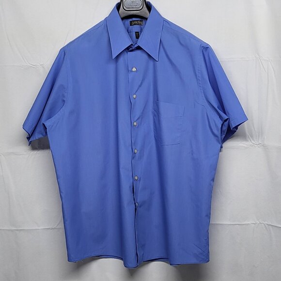 Arrow Mens Dress Shirt Half Sleeve XL 17.5 Button up Poplin Wrinkle Free Blue - Picture 1 of 12